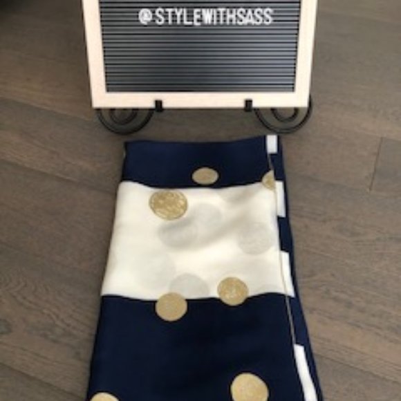 Vintage Anne Klein 33 1/2" sq Scarf - Navy/Wt/Gold